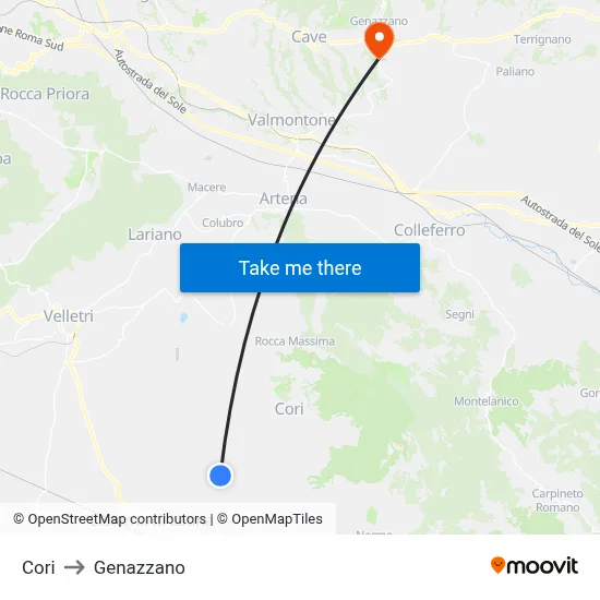 Cori to Genazzano map