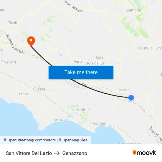 San Vittore Del Lazio to Genazzano map