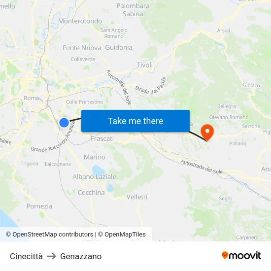 Cinecittà to Genazzano map
