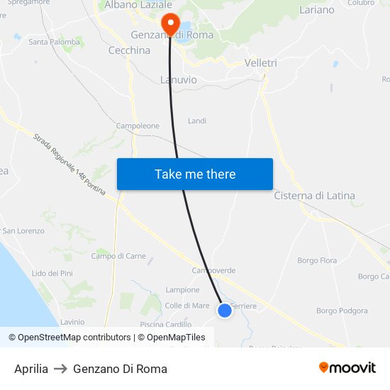 Aprilia to Genzano Di Roma map