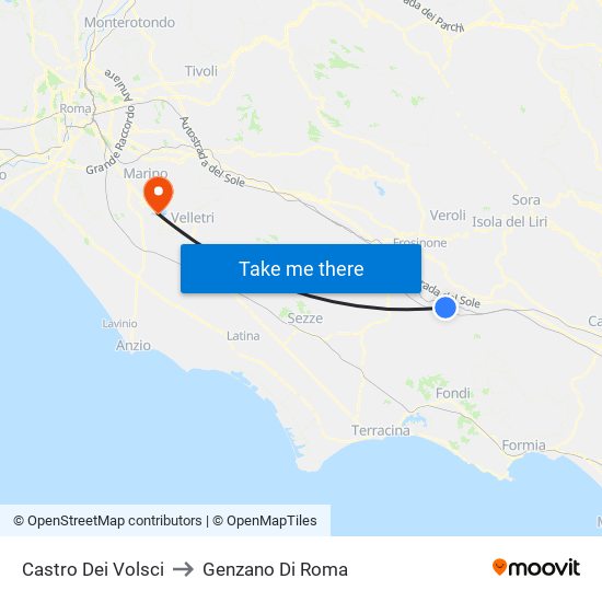 Castro Dei Volsci to Genzano Di Roma map