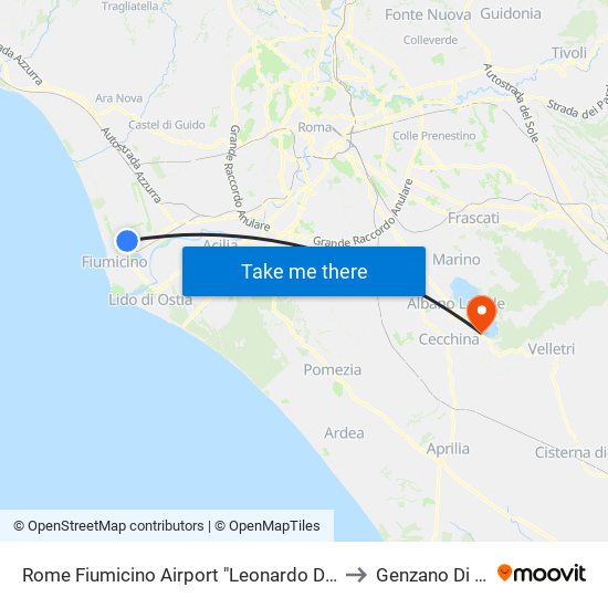 Rome Fiumicino Airport "Leonardo Da Vinci" (Fco) to Genzano Di Roma map