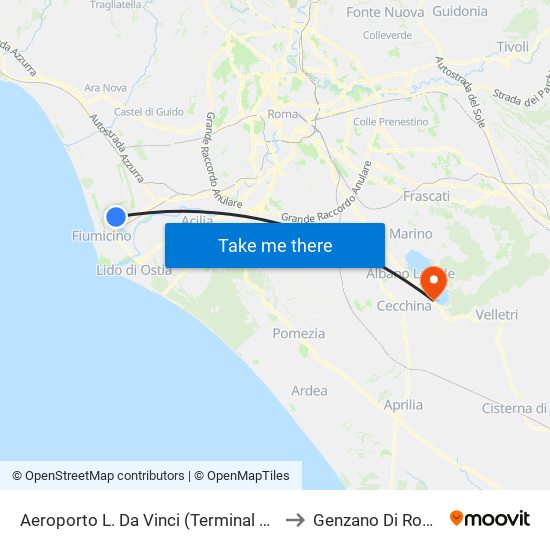 Aeroporto L. Da Vinci (Terminal T2) to Genzano Di Roma map