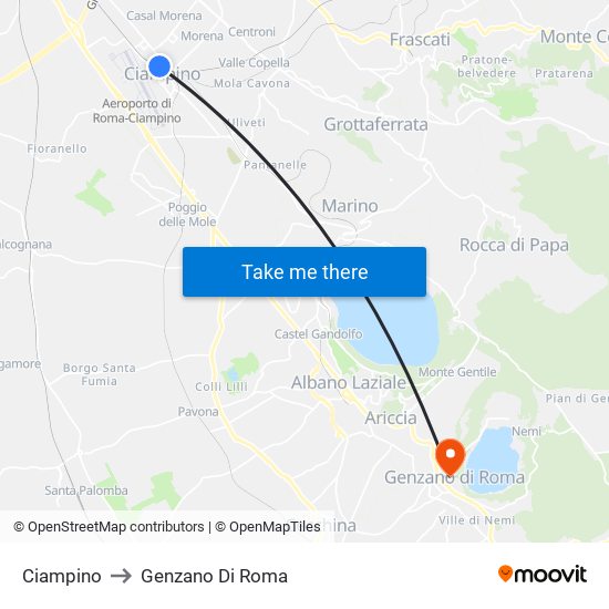 Ciampino to Genzano Di Roma map