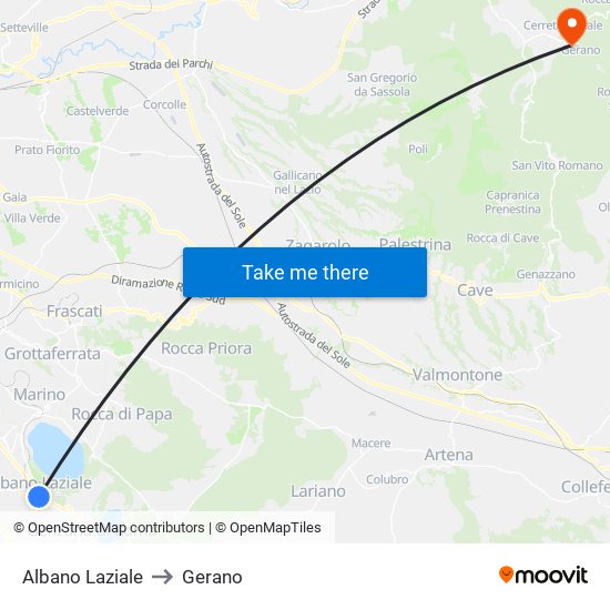 Albano Laziale to Gerano map