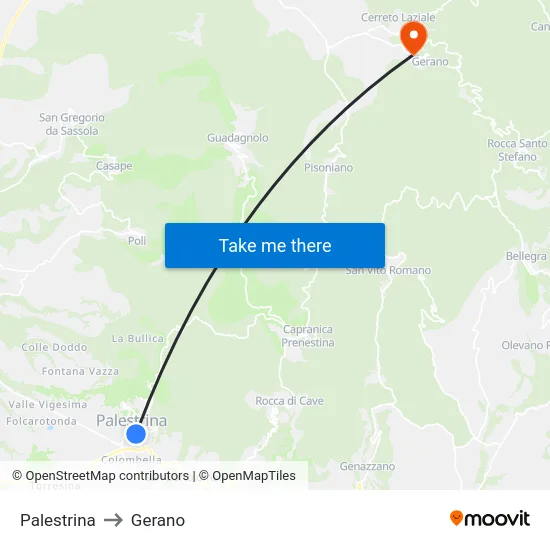 Palestrina to Gerano map