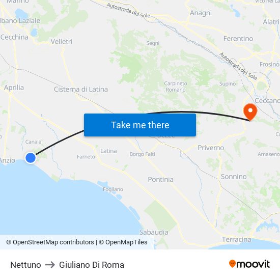 Nettuno to Giuliano Di Roma map