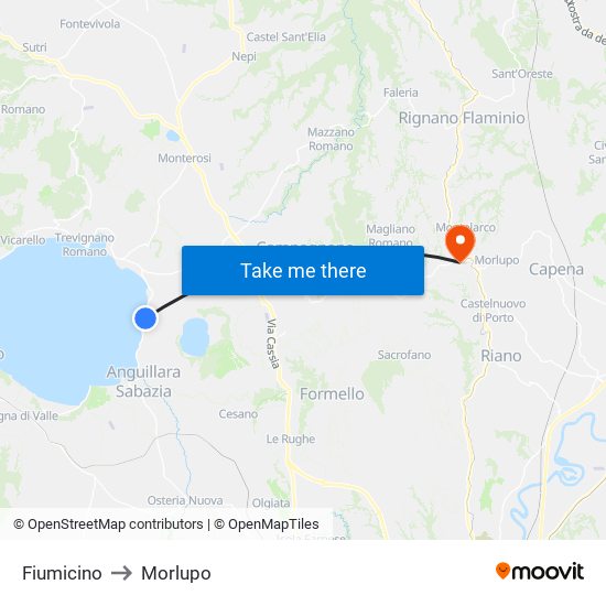 Fiumicino to Morlupo map