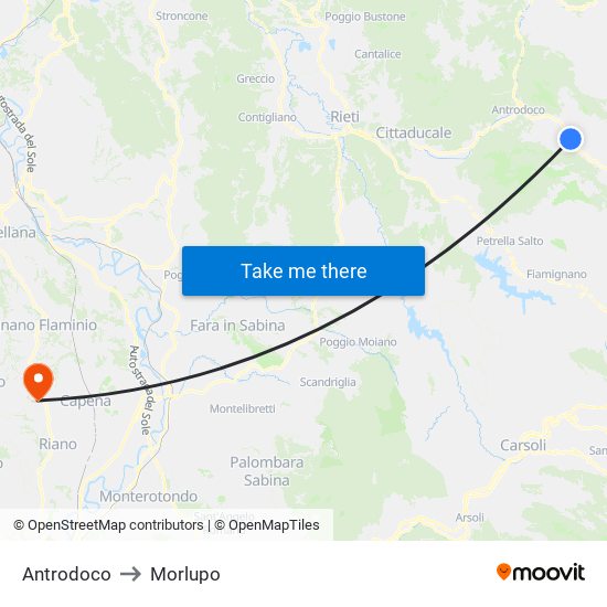 Antrodoco to Morlupo map