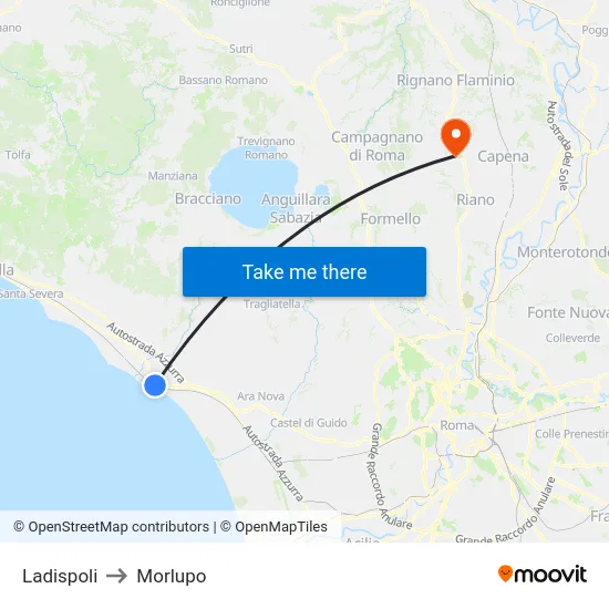 Ladispoli to Morlupo map
