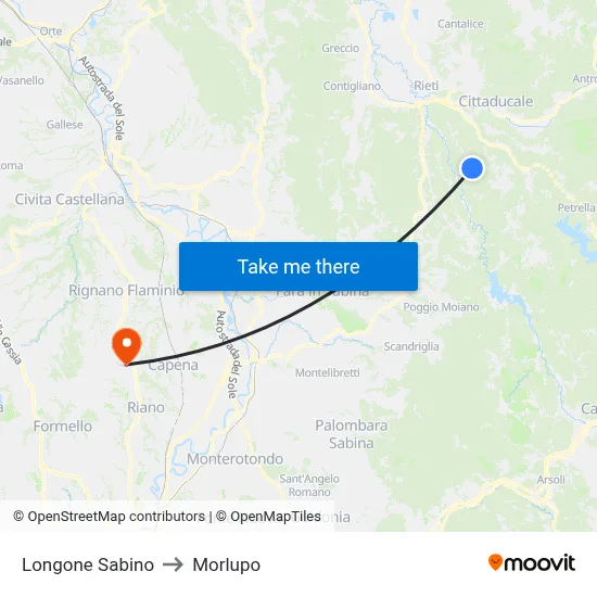 Longone Sabino to Morlupo map