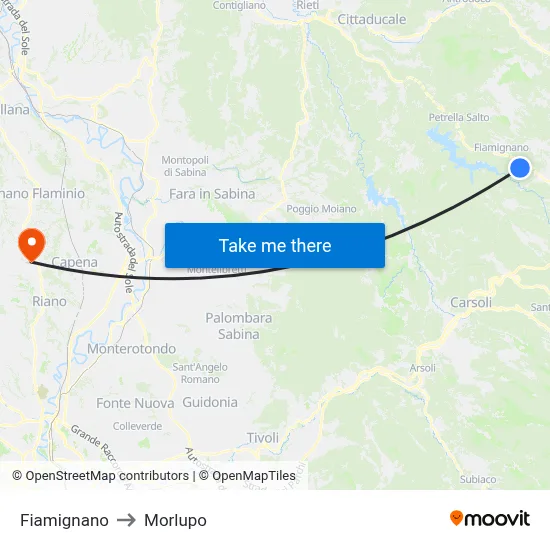 Fiamignano to Morlupo map