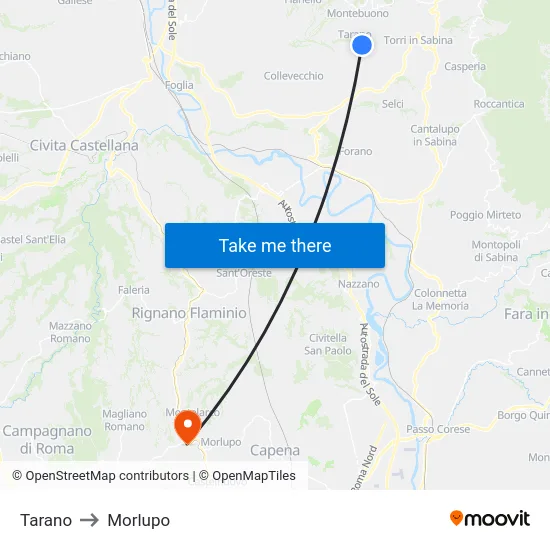 Tarano to Morlupo map