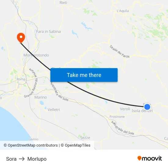 Sora to Morlupo map