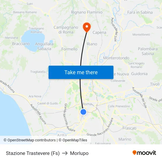 Stazione Trastevere (Fs) to Morlupo map