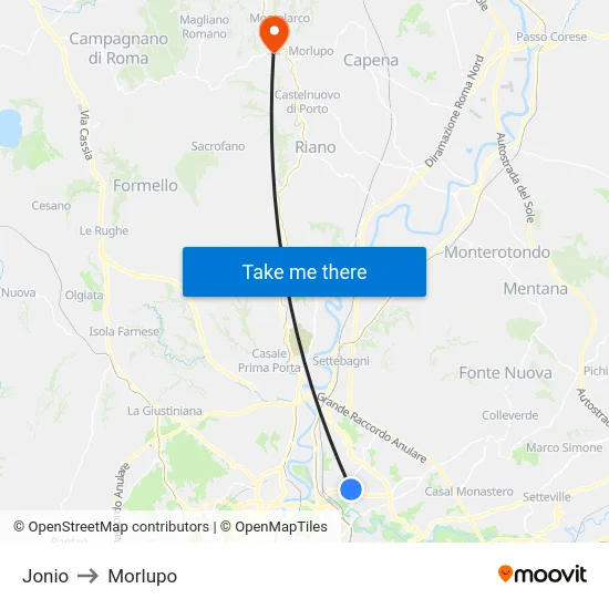 Jonio to Morlupo map