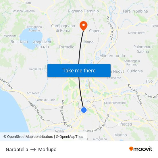 Garbatella to Morlupo map