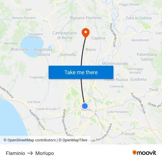 Flaminio to Morlupo map