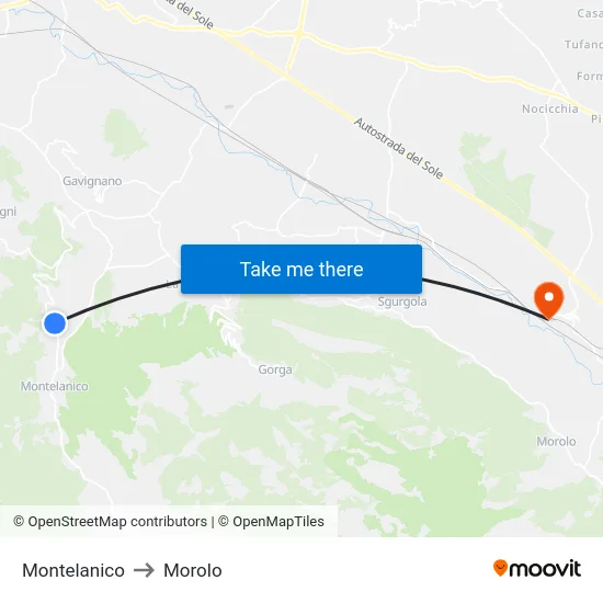 Montelanico to Morolo map