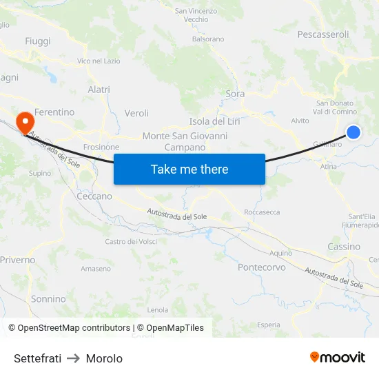 Settefrati to Morolo map
