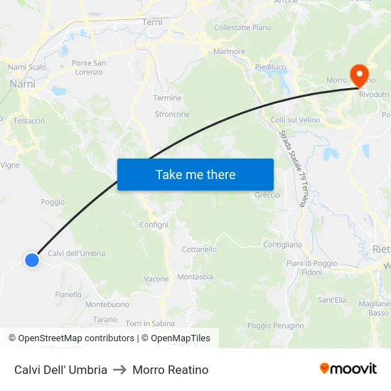 Calvi dell'Umbria to Morro Reatino map