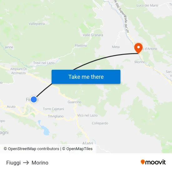 Fiuggi to Morino map