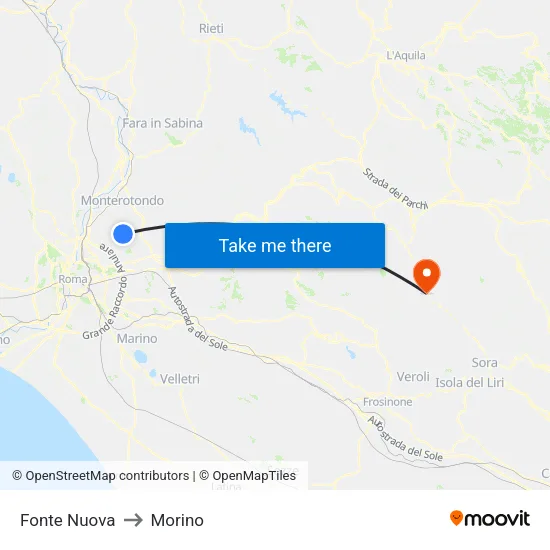Fonte Nuova to Morino map