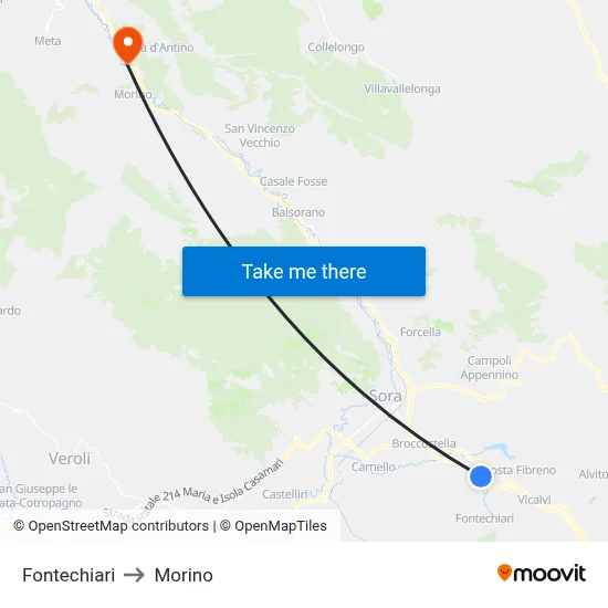 Fontechiari to Morino map