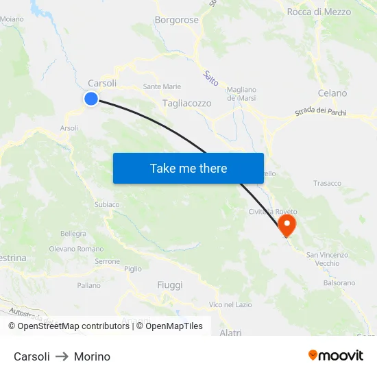 Carsoli to Morino map