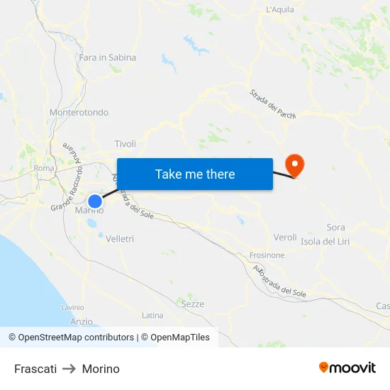 Frascati to Morino map