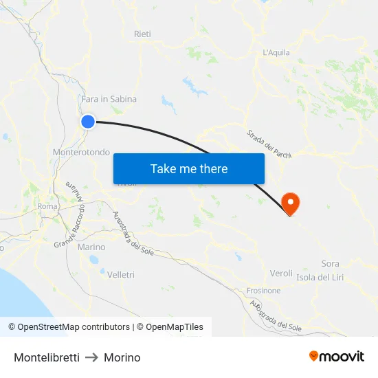 Montelibretti to Morino map