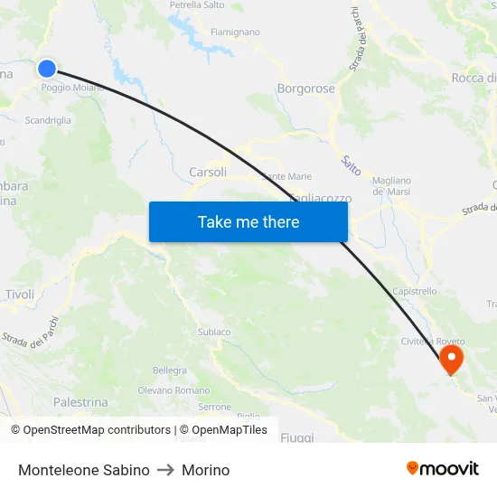 Monteleone Sabino to Morino map