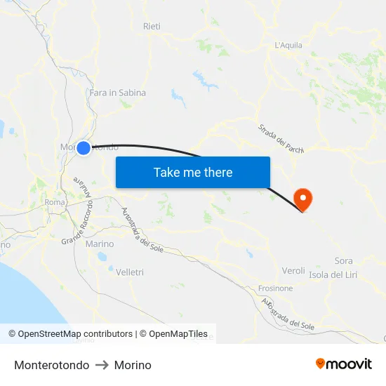 Monterotondo to Morino map