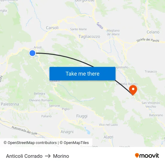 Anticoli Corrado to Morino map