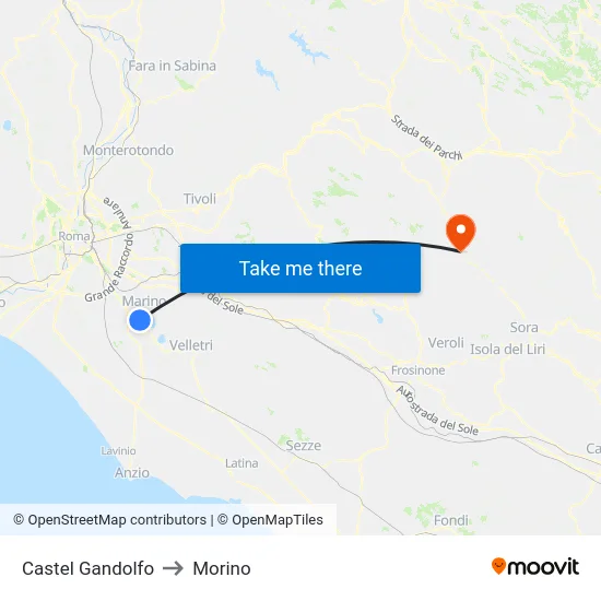 Castel Gandolfo to Morino map