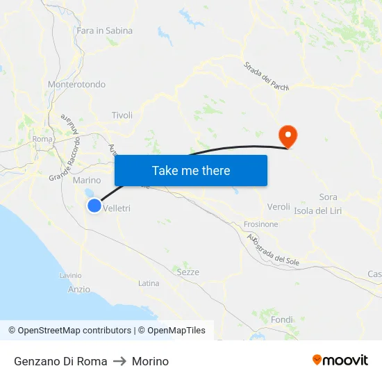 Genzano Di Roma to Morino map