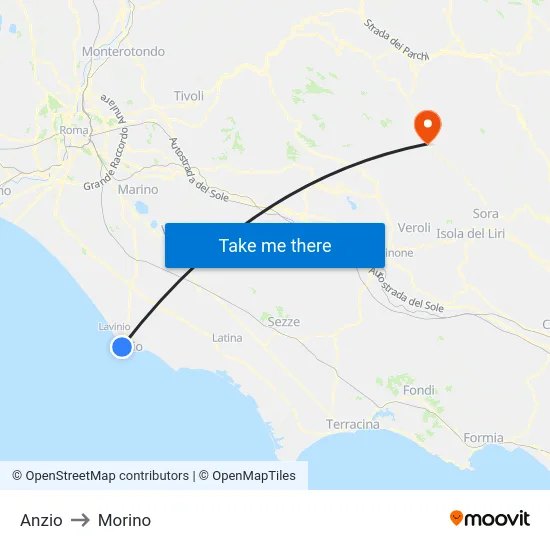 Anzio to Morino map