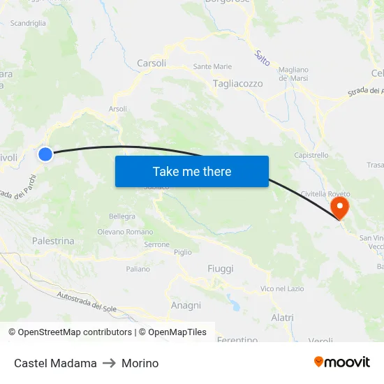 Castel Madama to Morino map