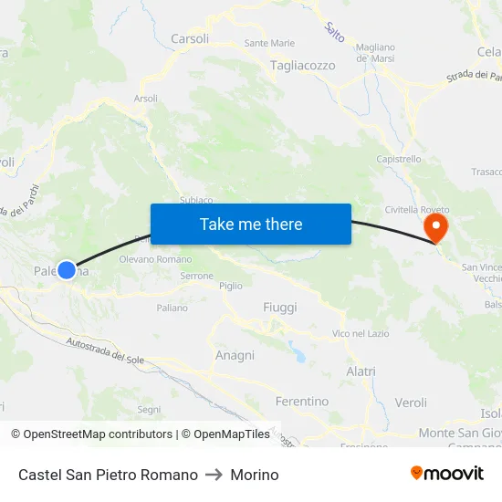 Castel San Pietro Romano to Morino map