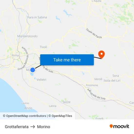 Grottaferrata to Morino map