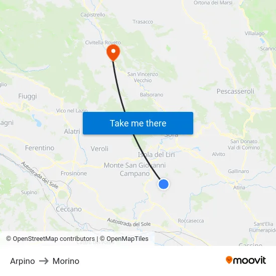 Arpino to Morino map