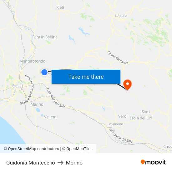 Guidonia Montecelio to Morino map