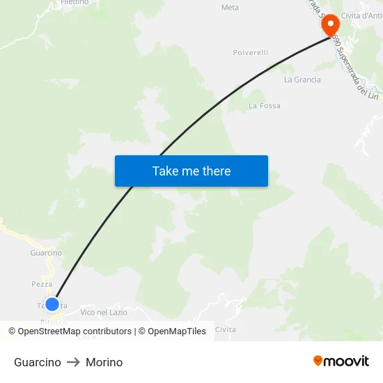 Guarcino to Morino map