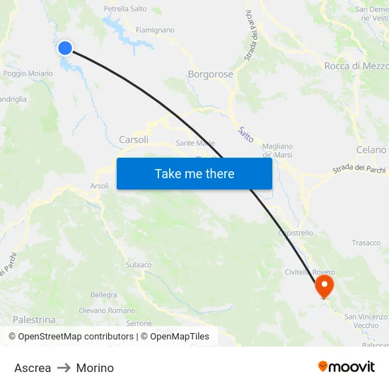 Ascrea to Morino map