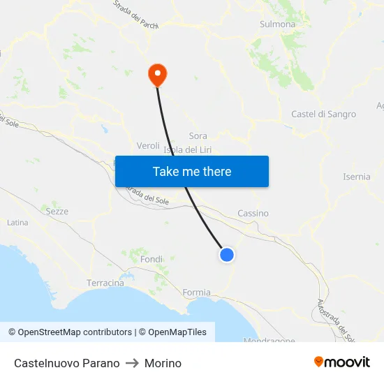 Castelnuovo Parano to Morino map