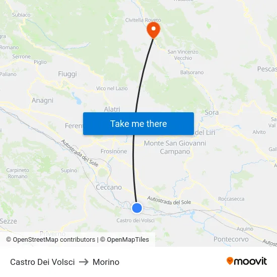 Castro Dei Volsci to Morino map