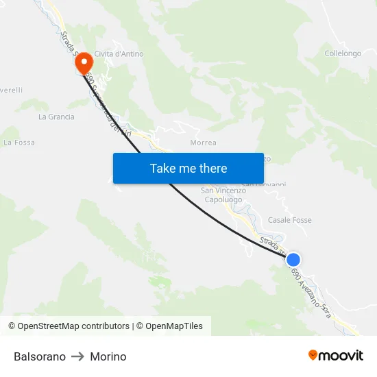 Balsorano to Morino map