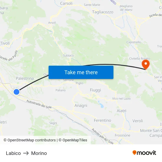 Labico to Morino map