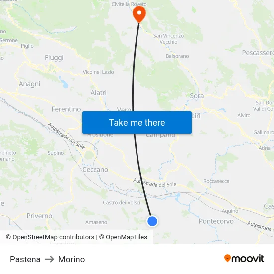 Pastena to Morino map