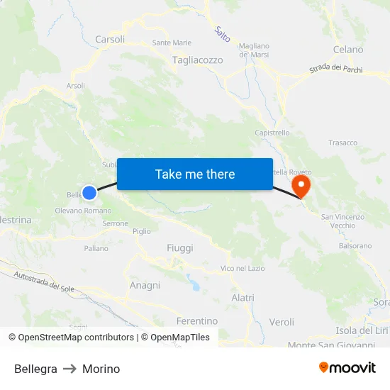 Bellegra to Morino map